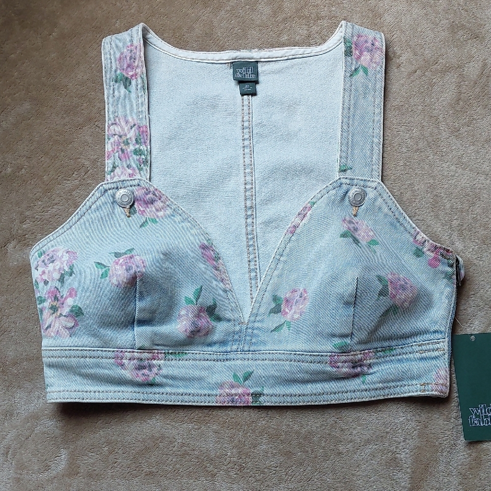 Women's Cropped Denim w/Floral Print Top by Wild Fable. Sz- XS. NWT.